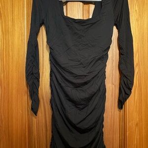 Black Long Sleeve Ruched Women's Dress
